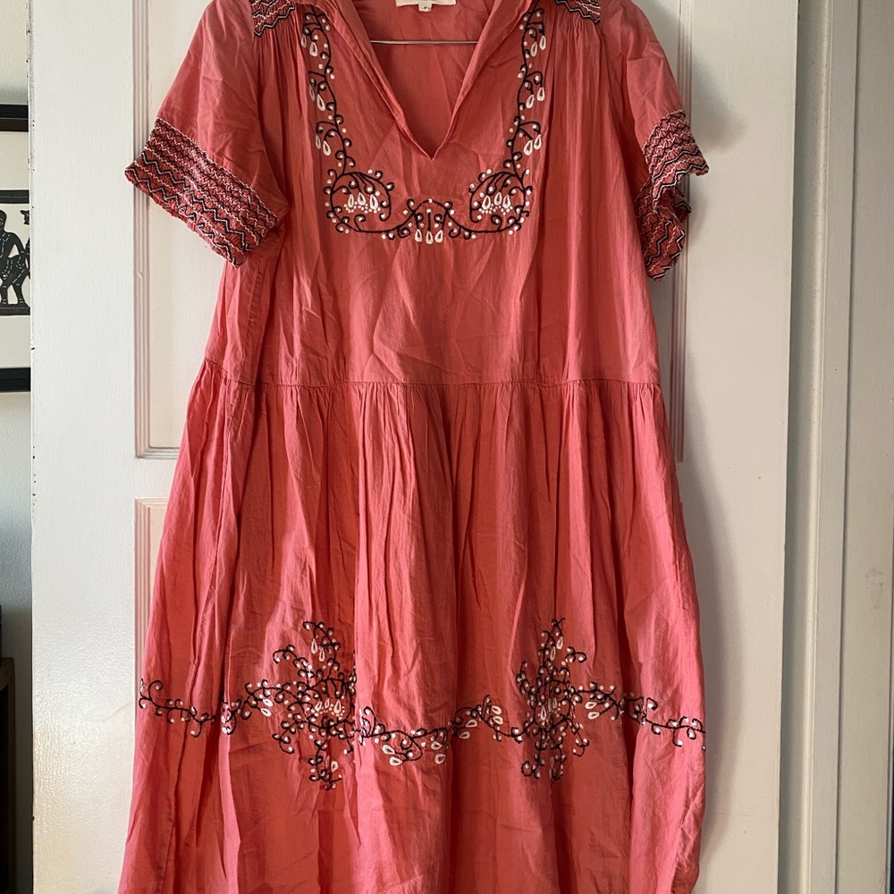 Embroidered Coral Dress for Summer